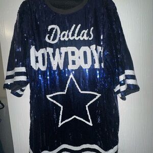 NFL Dallas Cowboys Sequin Jersey - Navy and White